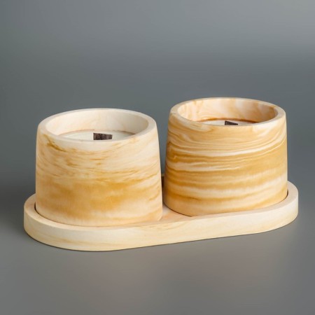 Candles in concrete on the stand "Loft", soy wax, wooden wick, white-gorgeous-1