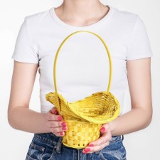 Wicker basket, bamboo, yellow, with a bend, (hat)
