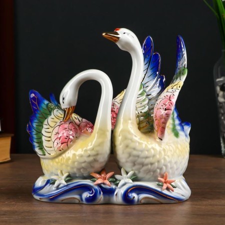 Souvenir Ceramics "Swans in a backwater with colors" Color 21x20.7x10.3 cm