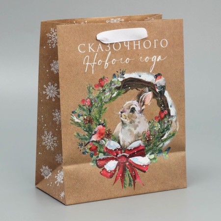 Craft vertical “Hare and Wreath” package, MS 18 x 23 x 10 cm, New Year-3