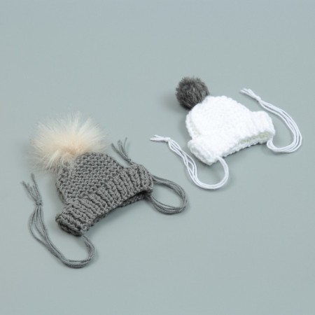 Knitted hat for dogs, with pompom, XS-S (head volume 22 cm, height 7.5 cm), mix-9