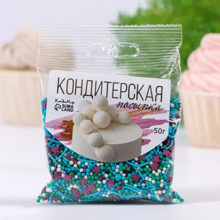 Sprinking confectionery with a soft center, (purple, green, white), 50 g-1
