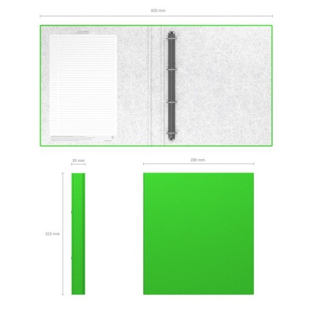 Folder on 4 rings A4, Erichkrause Neon, 35 mm, 1750 microns, laminated, solid cover, green-3