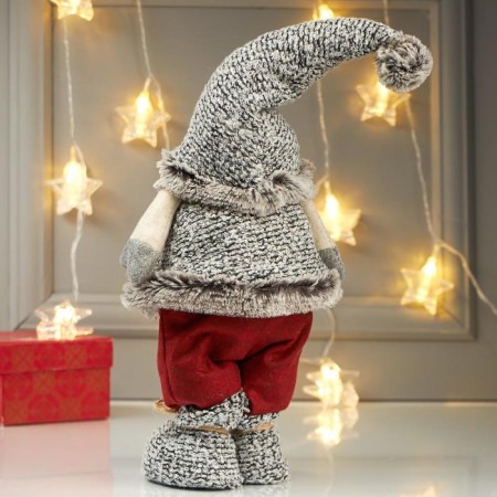 Interior doll "Grandpa in burgundy pants and gray jacket" 42x12x17 cm-3