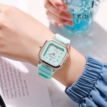 Women's watch, 4.1 x 4.1 cm, silicone strap, turquoise-1