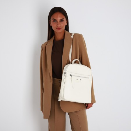 Women's backpack made of artificial leather with lightning, 3 pockets, milk color-6