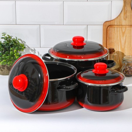 Set of pan "Carmen", 3 subjects: 2 l, 4 l, 5.5 l, induction, black and red color-1