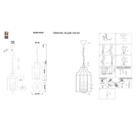 Suspended chandelier ST LUCE. SL228.103.03. TERSO. 3x40 watts, E14, 26x26x50 cm, chromium color-6