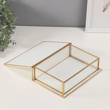 Casket Glass with a metal frame "Lotus" Transparent white 16x24x7 cm-1