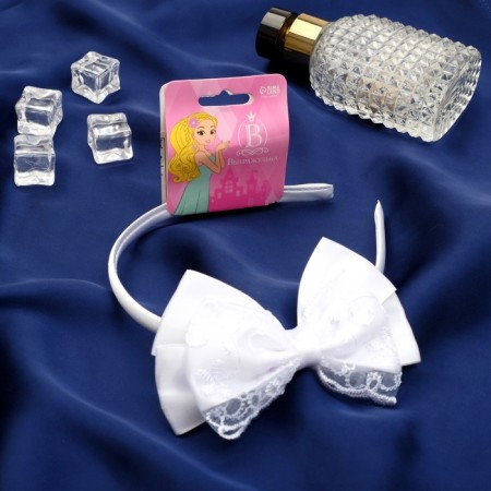 Hair cap "Schoolgirl" a bow with lace, 1 cm, white-1