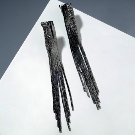 Hanging earrings "Hollywood" rain, gray color, 11 cm-2
