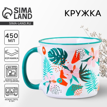 Ceramic "Flowers" mug, 450 ml, white color