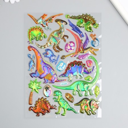 Stick plastic holography with a metallic tint "dinosaurs" 9.5x27 cm