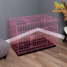 A cage with a hatch for dogs and cats, 100 x 60 x 70 cm, pink
