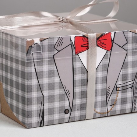 Capcake box, confectionery packaging, 4 cells “Real Men”, 16 x 16 x 10 cm-2