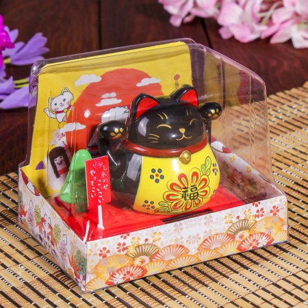 Plastic pendulum from the solar battery "Cat Mani-Neko with a tree" Black 8x10x6 cm-5