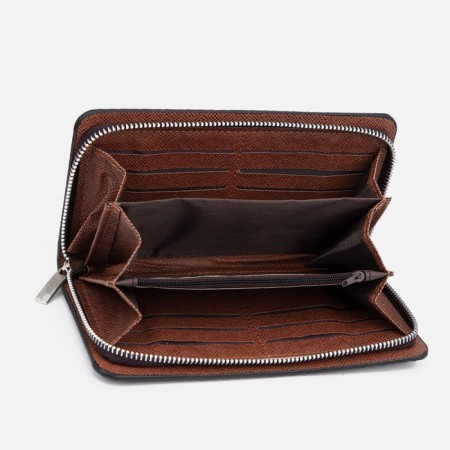 Male purse with zipper, department for bills, for maps, for coins, black color-2