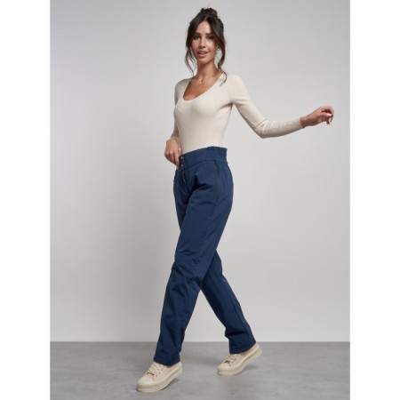 Warmed female trousers, size 42, dark blue color-3