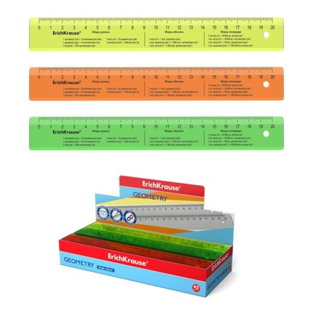 Reference line 20 cm unit of measurement Erichkrause Neon, plastic, mix of 3 colors