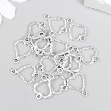 Connector for creativity Metal 2 ears "Heart" silver 2x1 cm-1