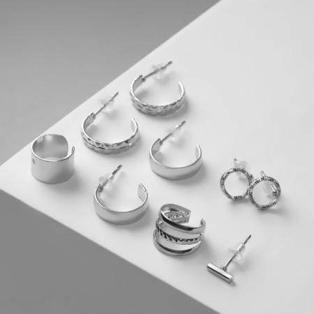 Earrings "Kuffa" Actual, Color silver, set-3