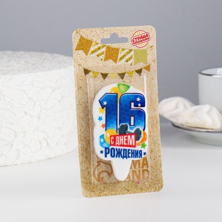 Candle for cake the number "Happy birthday" "16" Blue, 6.5 cm-1