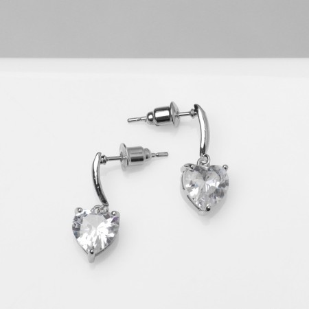Earrings with rhinestones "Magic" hearts, white color in silver-1