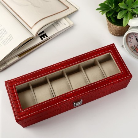 The casket to the leatherette to the clock 6 departments "burgundy python with veins" 11x31x7.5 cm-4