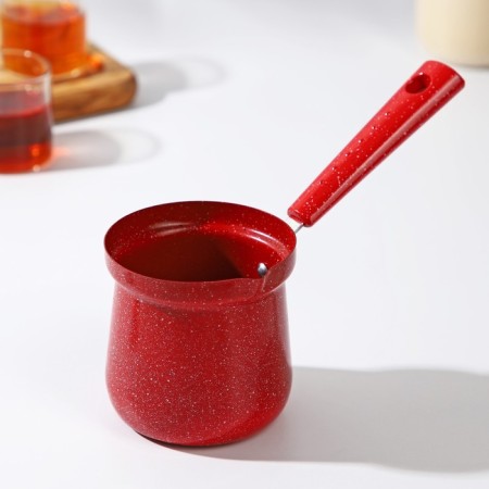 Turk Dolyana “Marble RED”, 400 ml, D = 8 cm, plastic handle, anti -stick coating, induction, red color-1