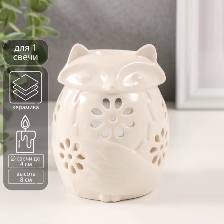 Ceramics candlestick for 1 candle "fox" white 7.5x7.5x11 cm