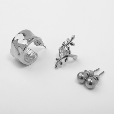 Set of earrings and cafs 4 pcs "Tenderness" composition, color silver-1