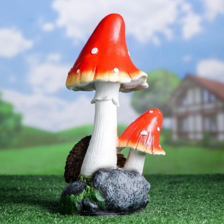 Garden figure "Hedgehogs under mushrooms" 15x16x31cm-2