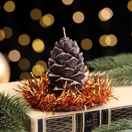 New Year's candle "Bump with spruce decor", 7 cm, brown mix-4