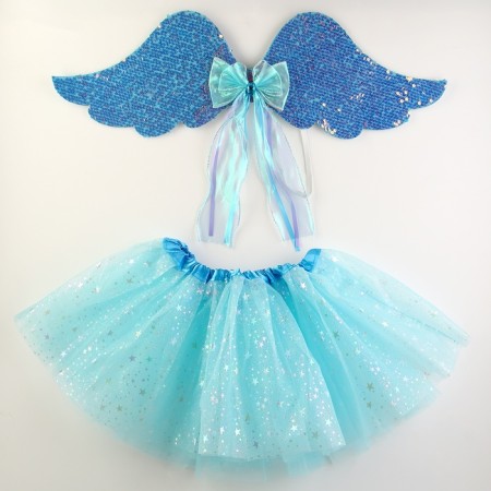 Carnival set "Angel" 2 items: skirt, wings, blue color
