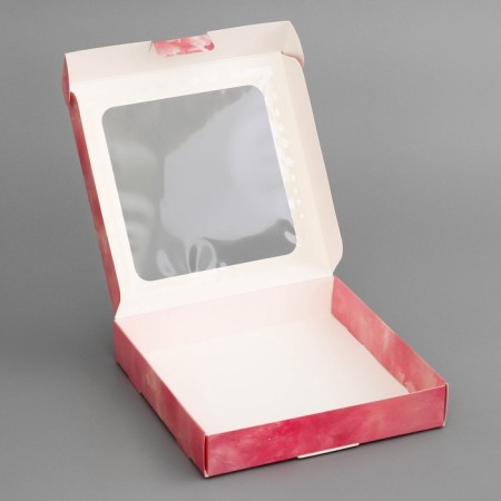 Box a gift team with a window, packaging, "flowerpots", 16 x 16 x 3 cm-3