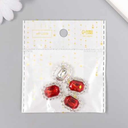 Decor for creativity Metal "Medallion octagonal" red crystal rhinestones 2x1.5 cm-5