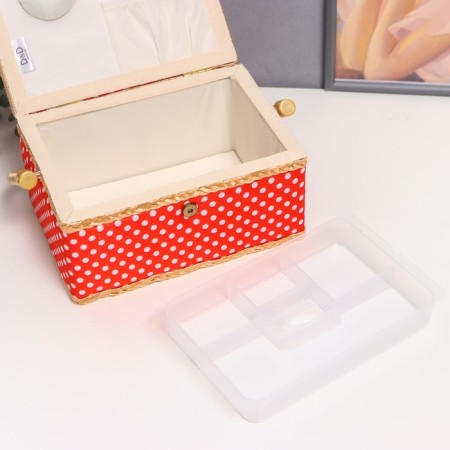 Casket for needlework "White peas on red" 13x17.5x24 cm-4