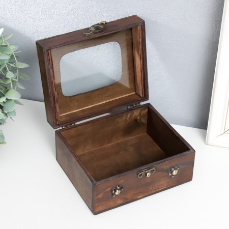Casket wood, glass "Edwig" chest with rivets, brown 16x13x8.5 cm-2