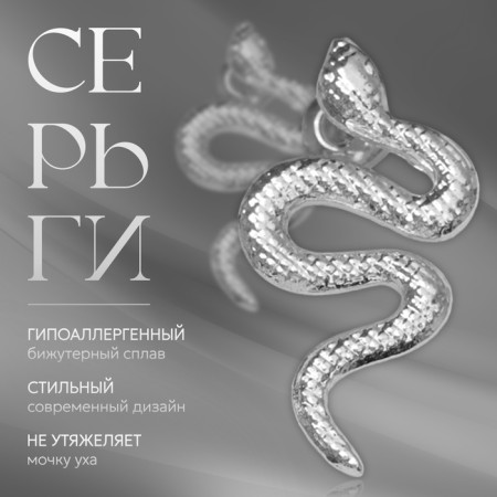 Earrings Metal "Snake" Uroboros Mini, Color Silver-2