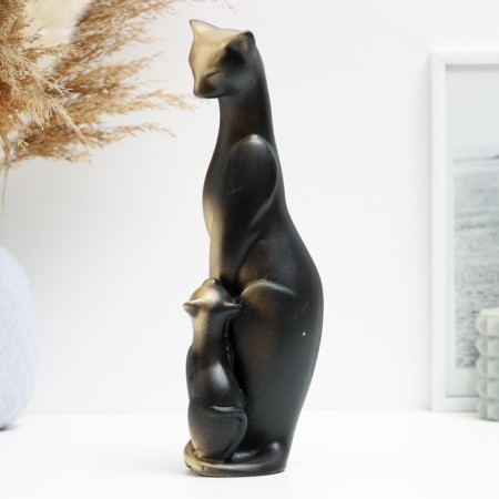 Figure "Cat with a kitten" black in gold, 21x7x7cm-1