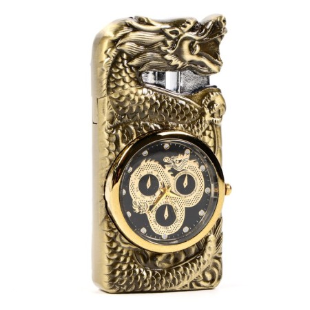 Gas lighter with clock "Dragon", piezo, gold-3