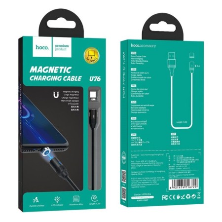 Hoco U76, Type -C cable - USB, magnetic connector, 2 a, 1.2 m, nylon braid, black-9