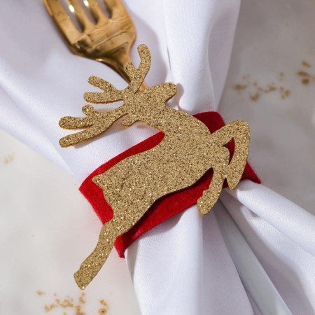 A set of decorative rings for napkins "Golden Deer" 4 pcs, d = 5 cm, 100% p/e, felt-1
