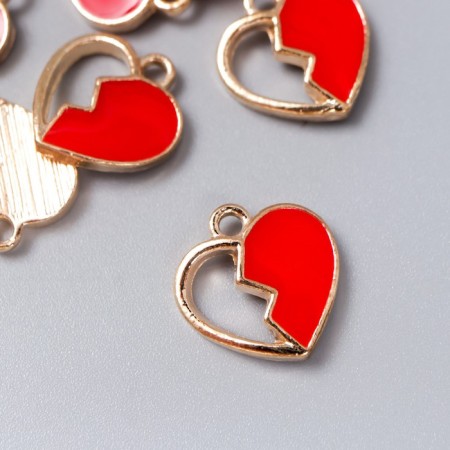 Decor for creativity metal, enamel "Half of the heart" red with gold 1.5x1.4 cm