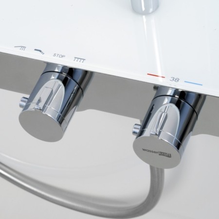 The shower system Wasserkraft A113.116.155.ch Thermo, tropical shower, thermostat, chrome/white 1011511-3
