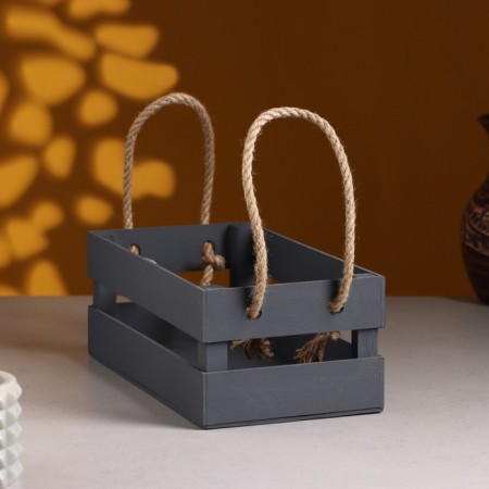 Wooden Kashpo 24.5 × 13.5 × 9 cm "Toroska Light" rheck, handle rope, Gray give beautifully-1