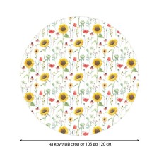 The tablecloth “Sunflower and poppies”, round, oxford, elastic band, size 140x140 cm, diameter 105-120 cm