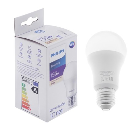 LED LED Philips Ecohome Bulb 830, E27, 15 W, 3000 K, 1350 lm, pear