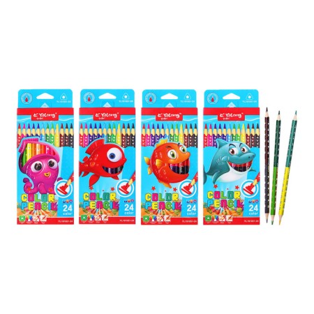 Pencils 12 pieces/24 colors, in a cardboard box, hexagonal, wooden, shark