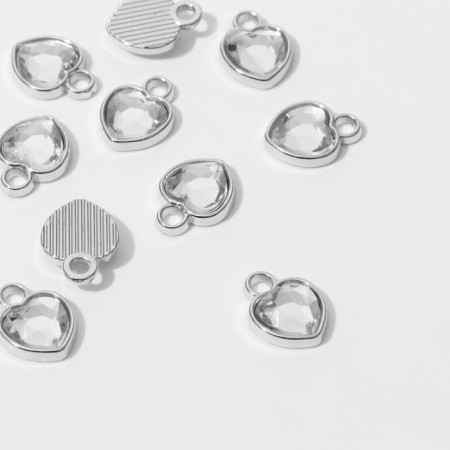 Counter-suspension "heart" 1.7 × 1.3 × 0.2 cm, (set 10 pcs.), White color in silver